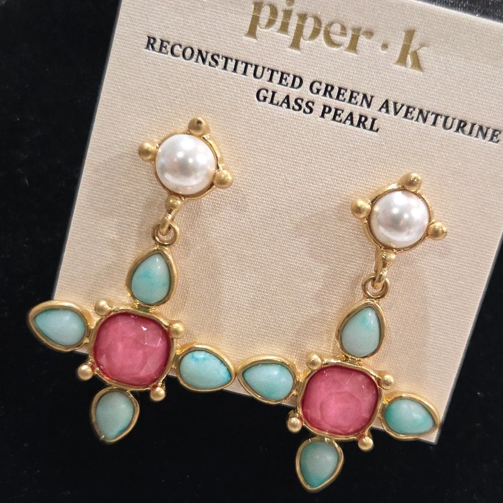 💕▪️Piper K ▪️ Reconstituted Gold Tike Green Aventurine  Earrings Necklace Set